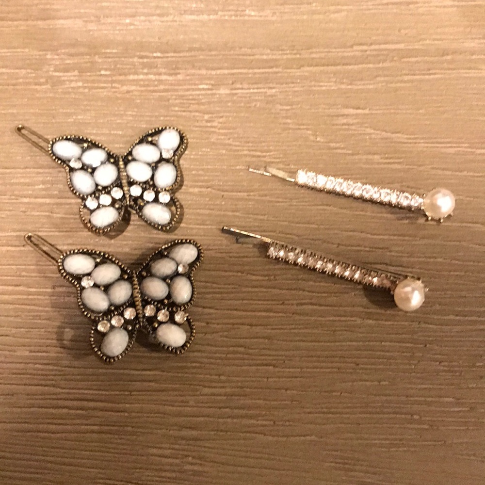 Bundle hair clips butterfly and pearls with studs